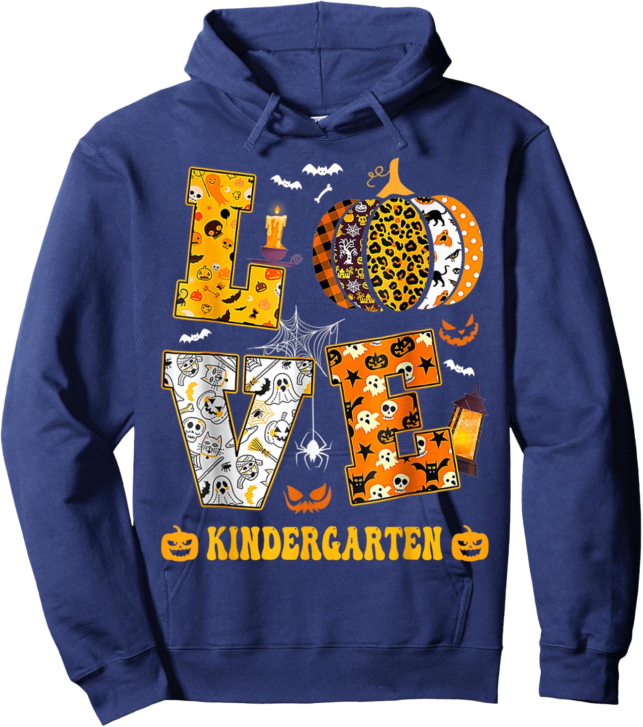 LOVE Kindergarten Pumpkin Teacher Student Halloween Costume Hoodie - Hoodie | Navy