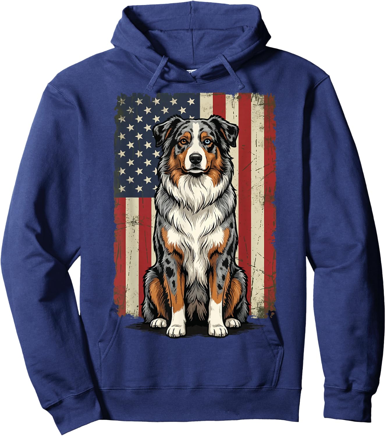 Australian Shepherd USA Flag 4th of July Hoodie - Hoodie | Navy