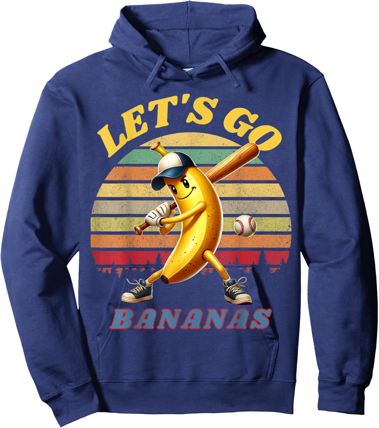 Lets Go Bananas Banana Playing Baseball Baseball Player Gift Hoodie - Hoodie | Navy