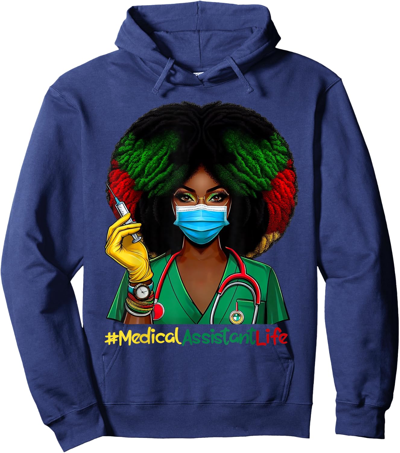 Medical Assistant Nurse Afro Woman Nursing Juneteenth Hoodie - Hoodie | Navy