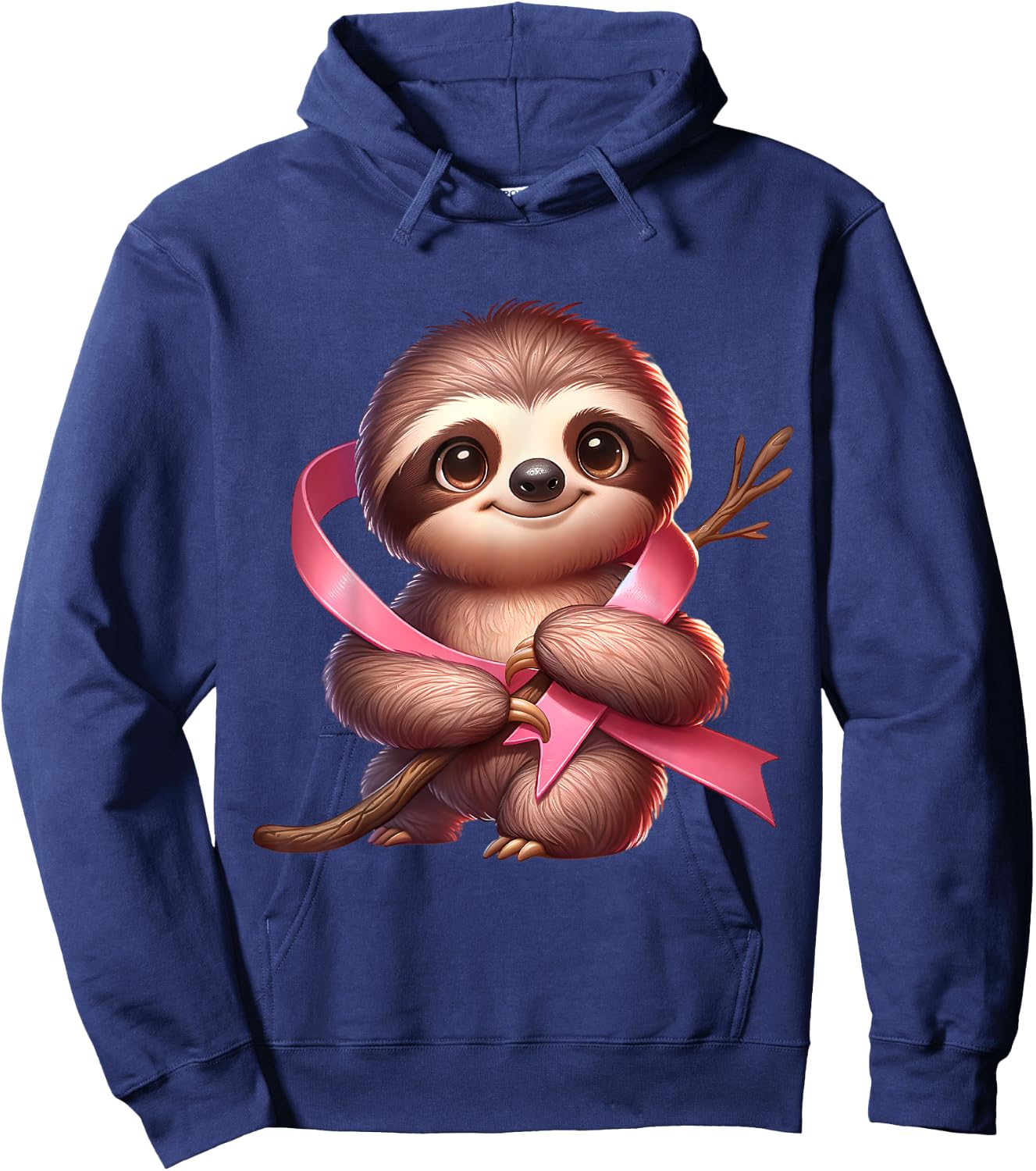 Breast Cancer Awareness Cute Sloth Pink Ribbon Animal Hoodie - Hoodie | Navy
