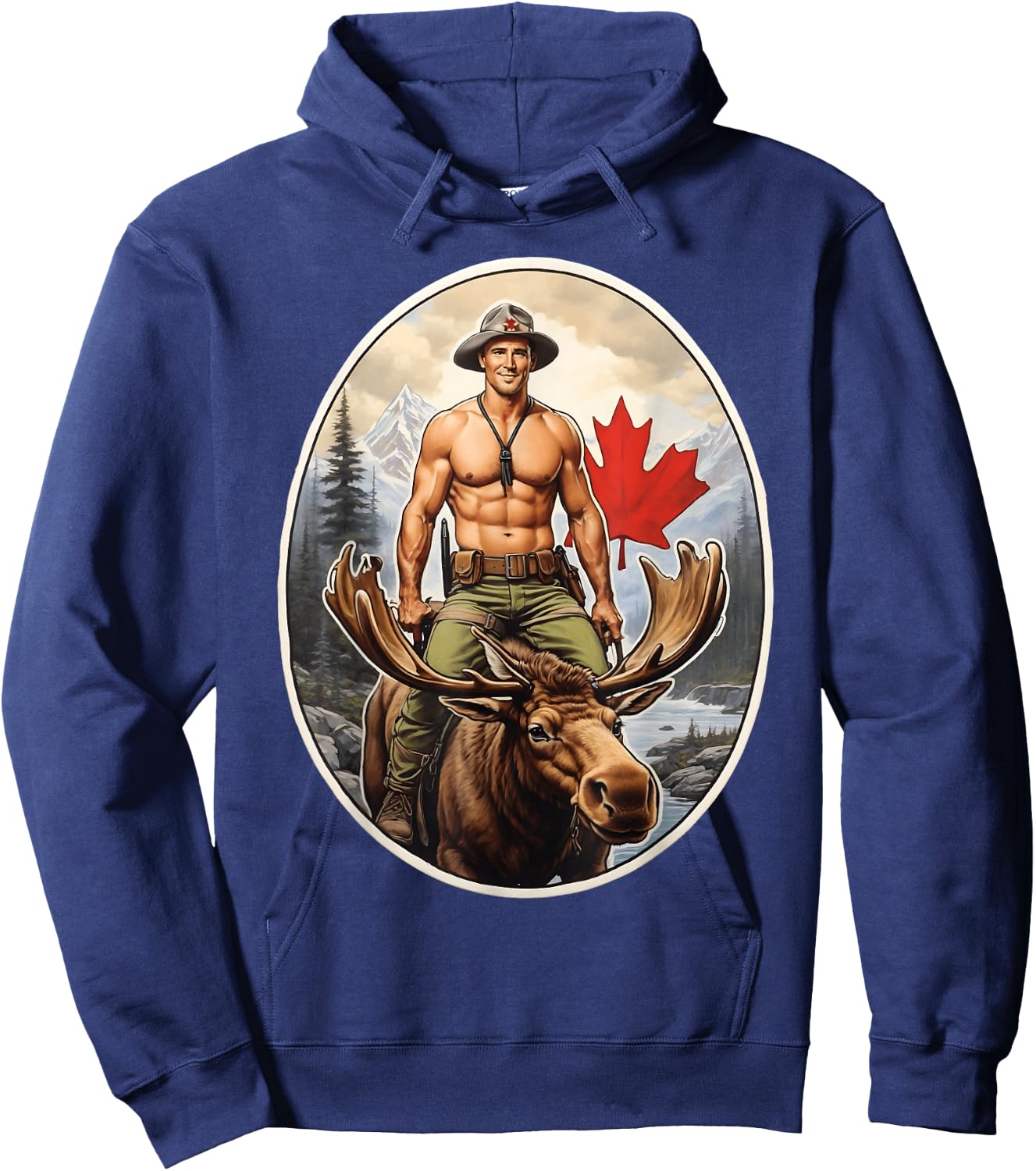 Canadian Mountie Adventure - Shirtless Rider Majestic Moose Hoodie - Hoodie | Navy