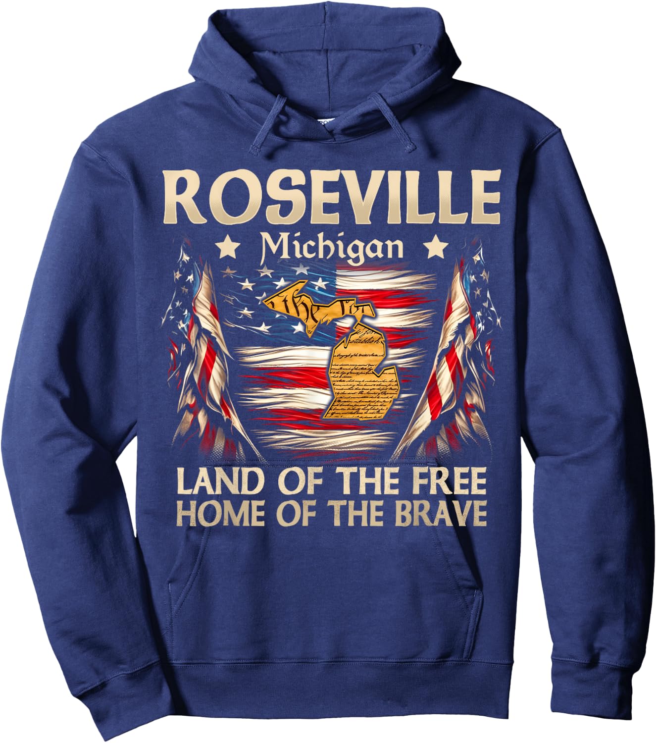 Roseville Michigan USA Flag 4th Of July Hoodie - Hoodie | Navy