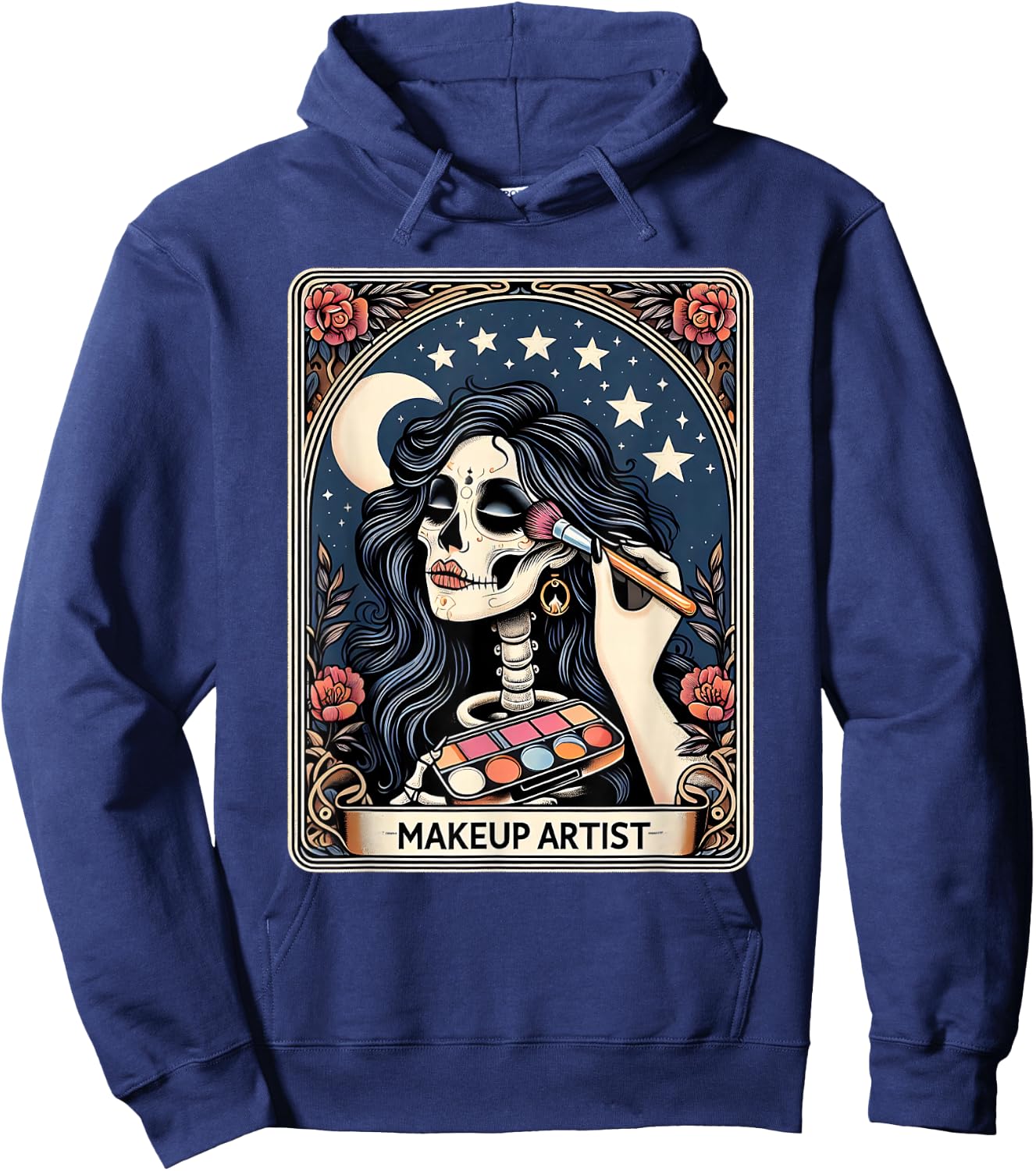 Makeup Artist Tarot Card Gothic Skeleton Moon Women Hoodie - Hoodie | Navy