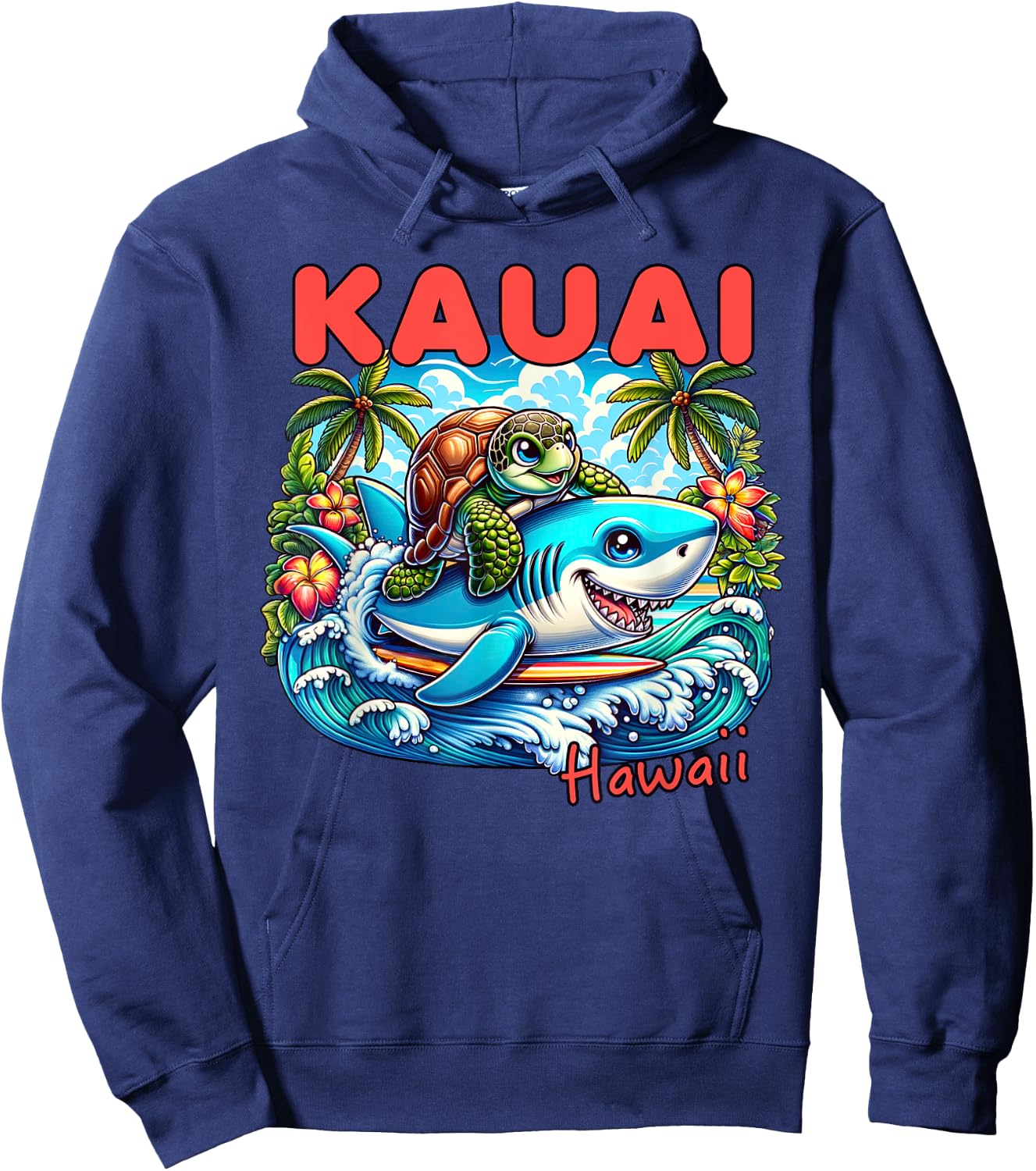 Kauai Hawaii Beach Turtle and Shark Women Girls Kids Hoodie - Hoodie | Navy