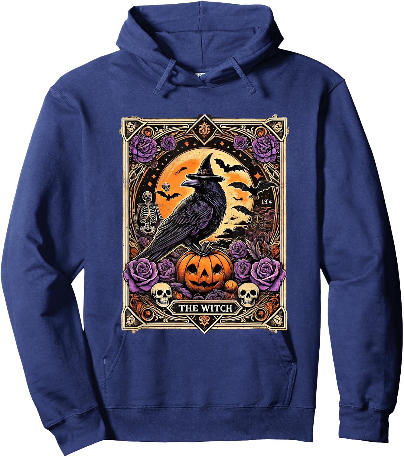 Vintage Gothic The Witch Black raven Tarot Card Halloween Hoodie - Hoodie | Navy