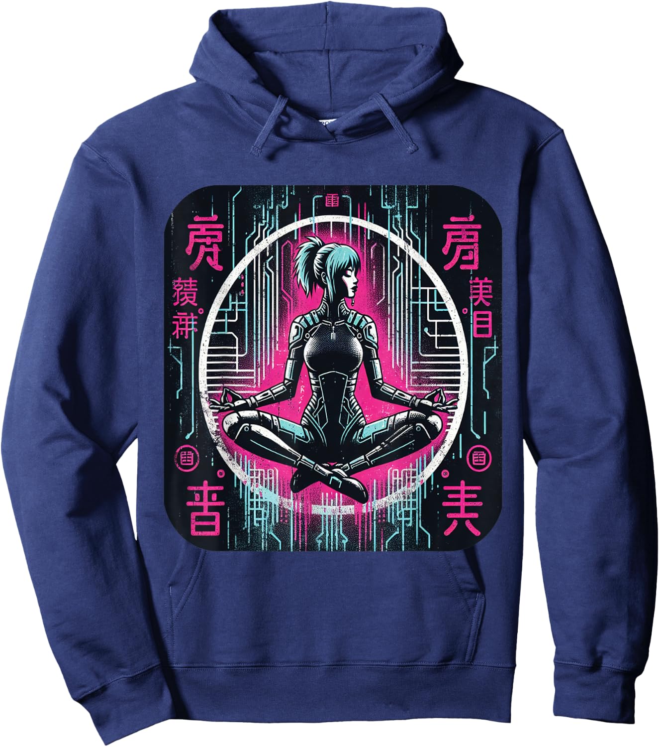 Woman Manga Futuristic Cyberpunk Aesthetic Hoodie - Hoodie | Navy