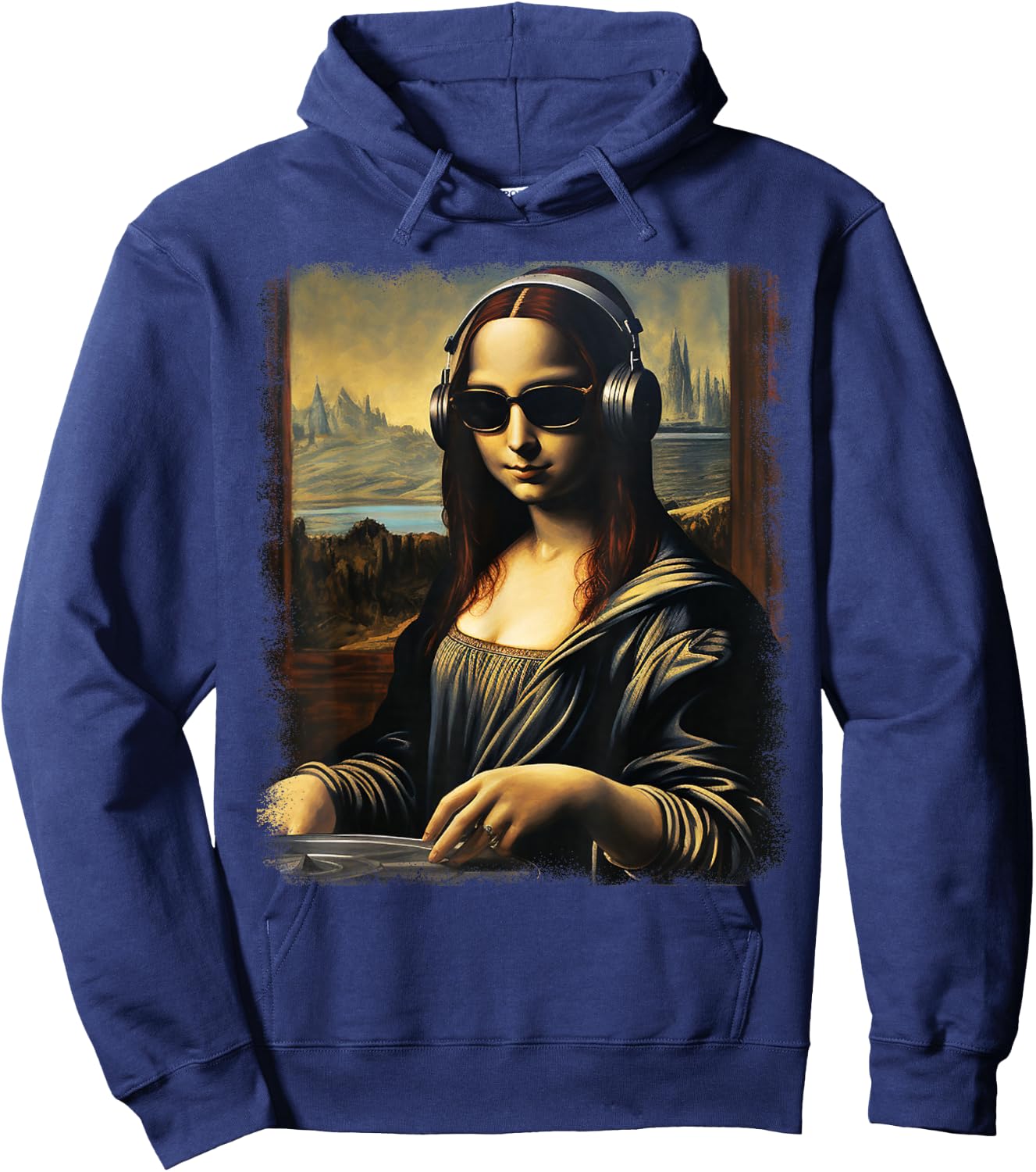 Mona Lisa as DJ | Trending Aesthetic Streetwear Hoodie - Hoodie | Navy