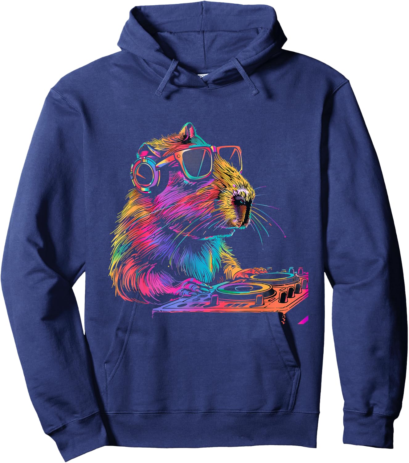 DJ Capybara Beatmaker Turntable DJ Capybara EDM Techno Hoodie - Hoodie | Navy