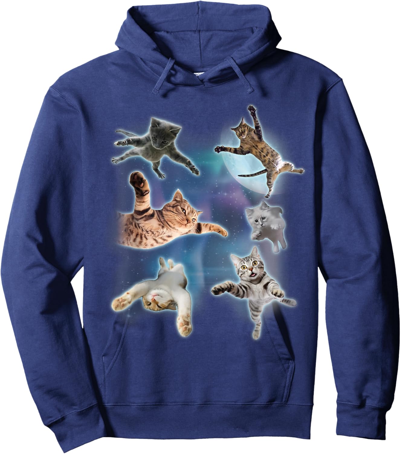 Cats Floating In Galaxy Graphic Vintage 90s Funny Cat Meme Women Kids Hoodie - Hoodie | Navy