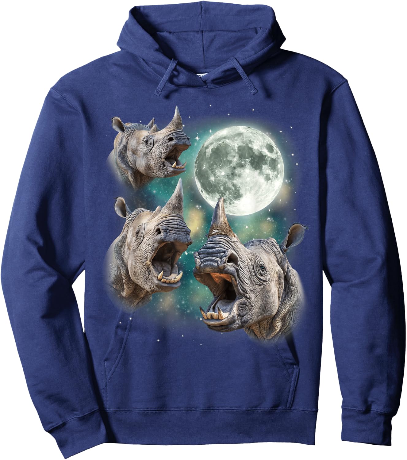 Three Rhino Moon | 3 Howling Rhinos Safari Animal Parody Hoodie - Hoodie | Navy