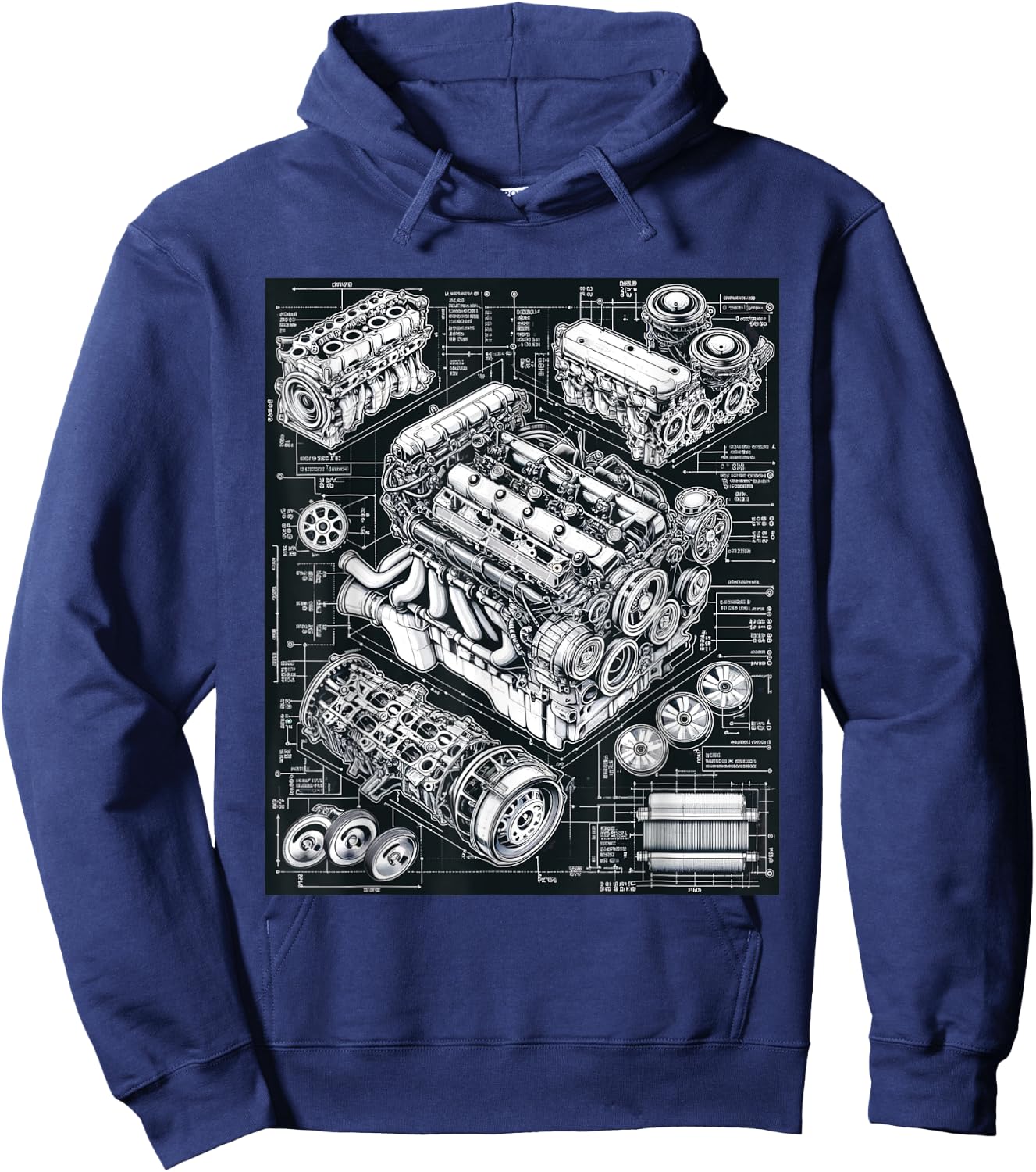 Legendary Engine Blueprint Ideal for Car Fans and Mechanics Hoodie - Hoodie | Navy