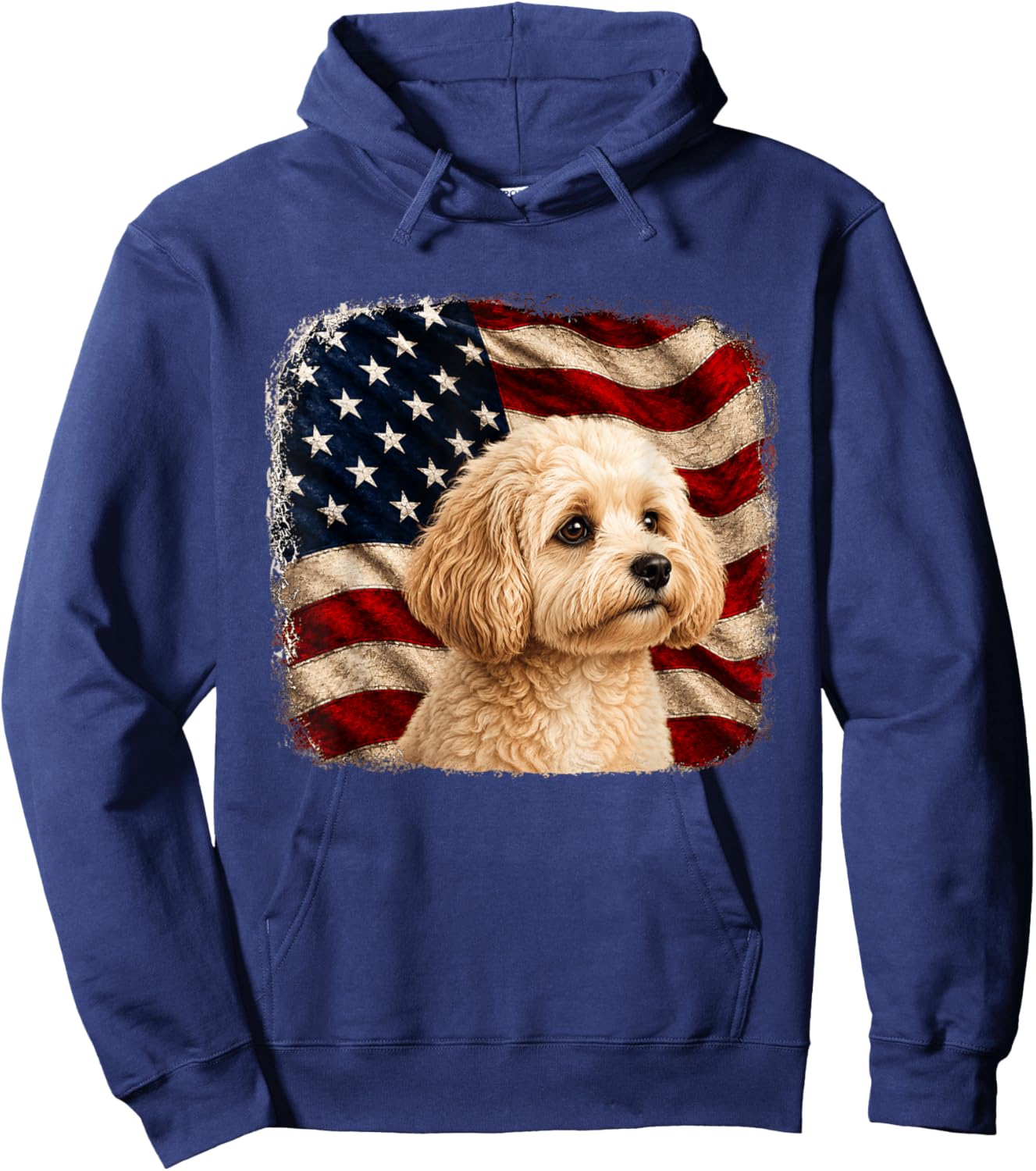 Distressed Patriotic 4th July American Flag Maltipoo Hoodie - Hoodie | Navy