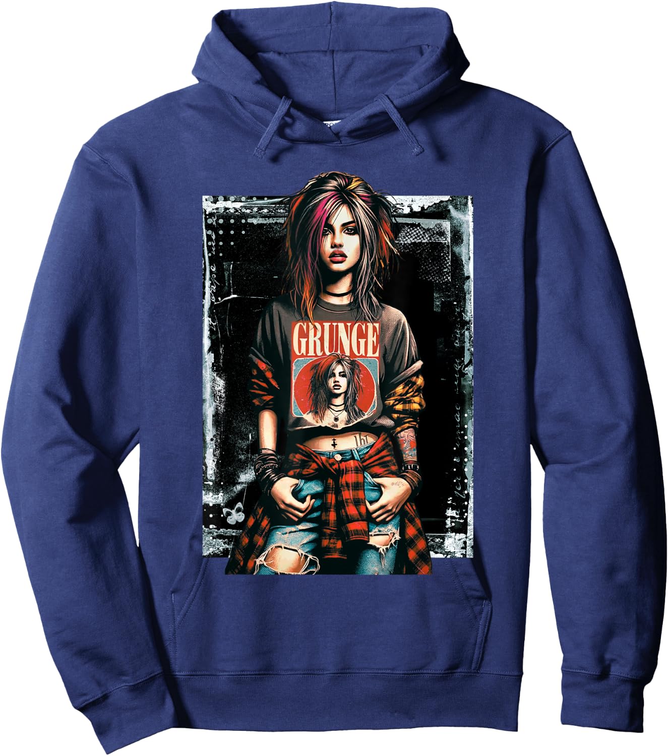Punk Grunge Girl Graffiti 90s Retro Distressed Vintage Hoodie - Hoodie | Navy