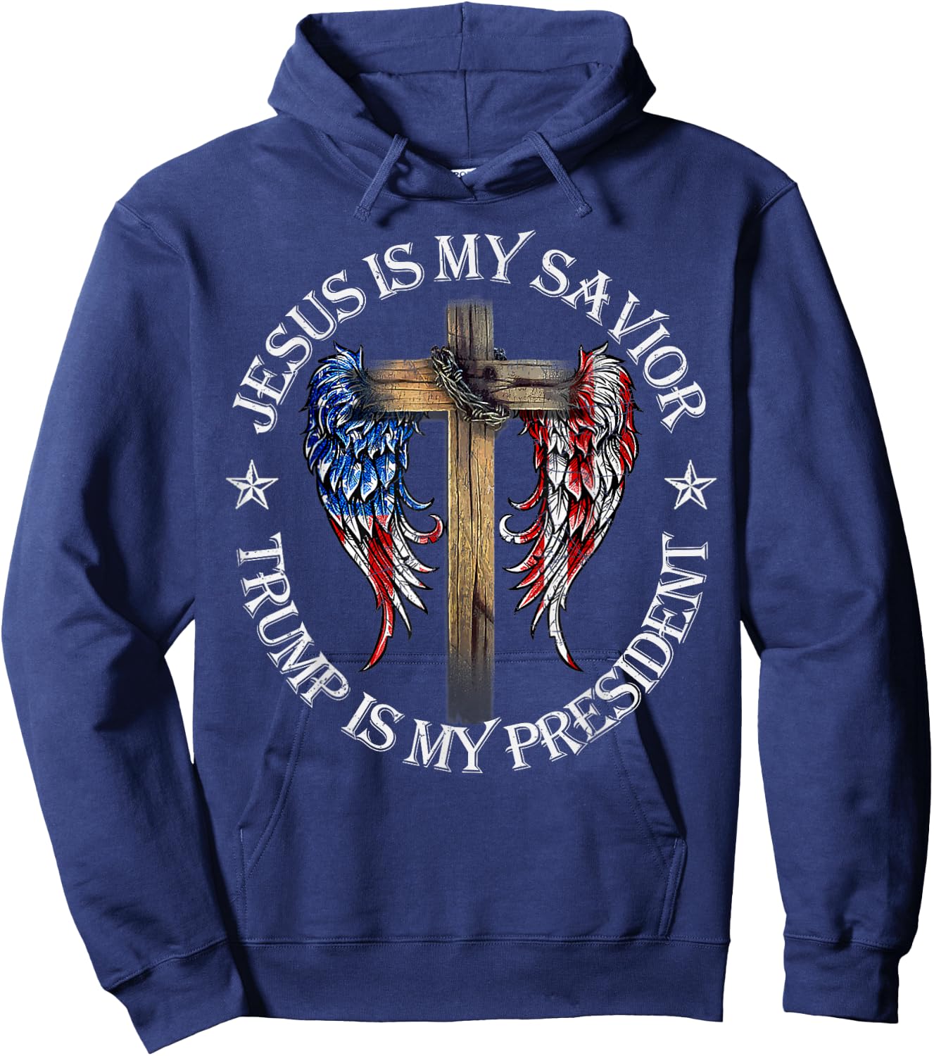 Jesus is My Savior Trump is My President 2024 USA Flag Cross Hoodie - Hoodie | Navy