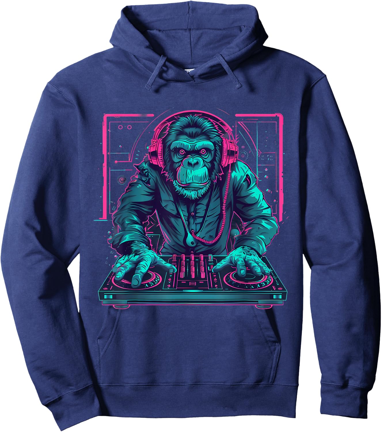 DJ Monkey House Beatmaker EDM Turntable DJ Monkey Techno Hoodie - Hoodie | Navy