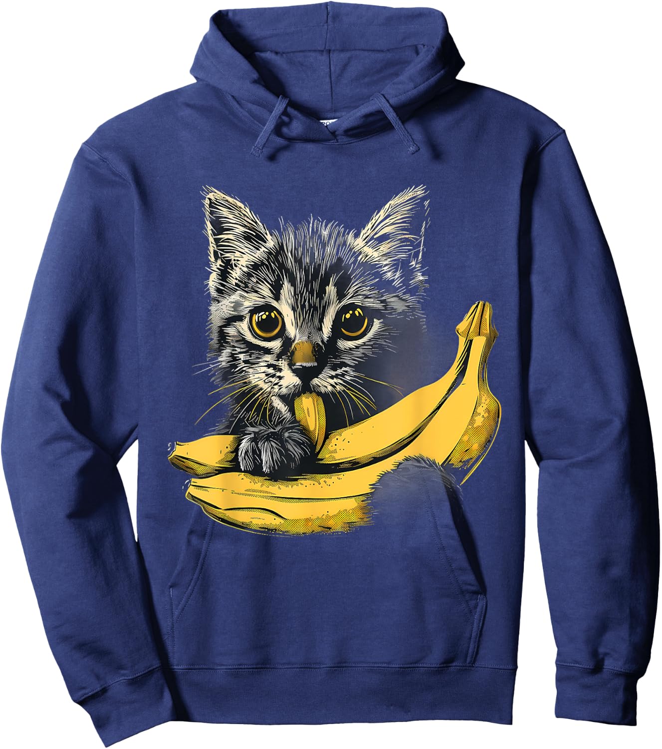 Banana Cat Animal Art Bananas Fruit Portrait Drawing Motif Women Kids Hoodie - Hoodie | Navy