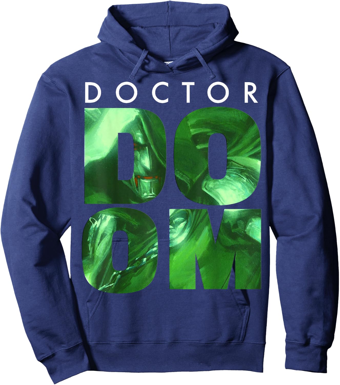 Marvel Doctor Doom Large Stacked Portrait Fill Text Hoodie - Hoodie | Navy