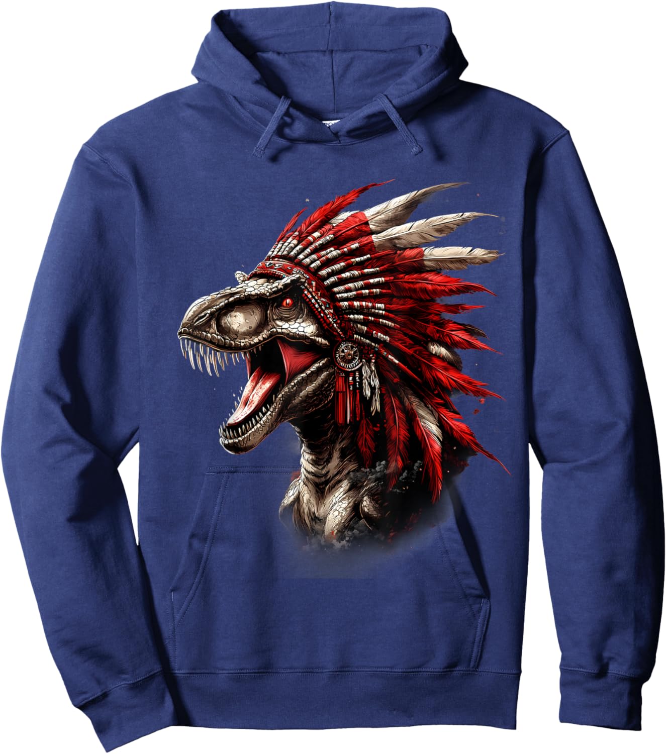 Native American Feather Headdress Dino T-Rex Artwork Hoodie - Hoodie | Navy