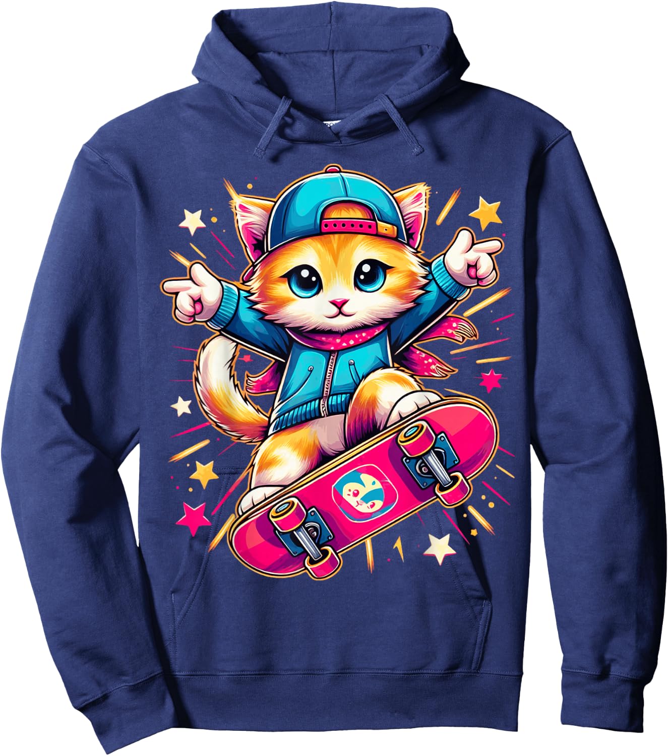 Skate Kitten Cute Adorable Cat Skating Fun Skateboard Tricks Hoodie - Hoodie | Navy