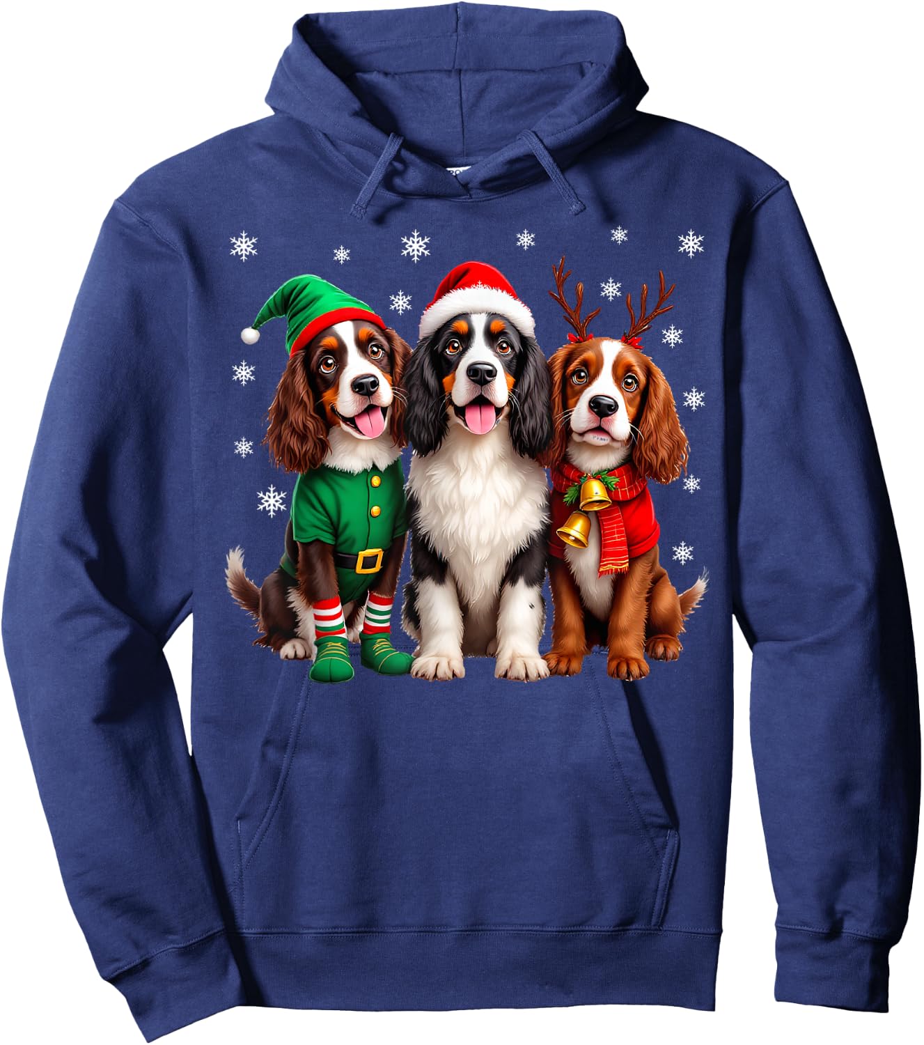 English Springer Spaniel Christmas Dogs Santa Reindeer Elf Hoodie - Hoodie | Navy