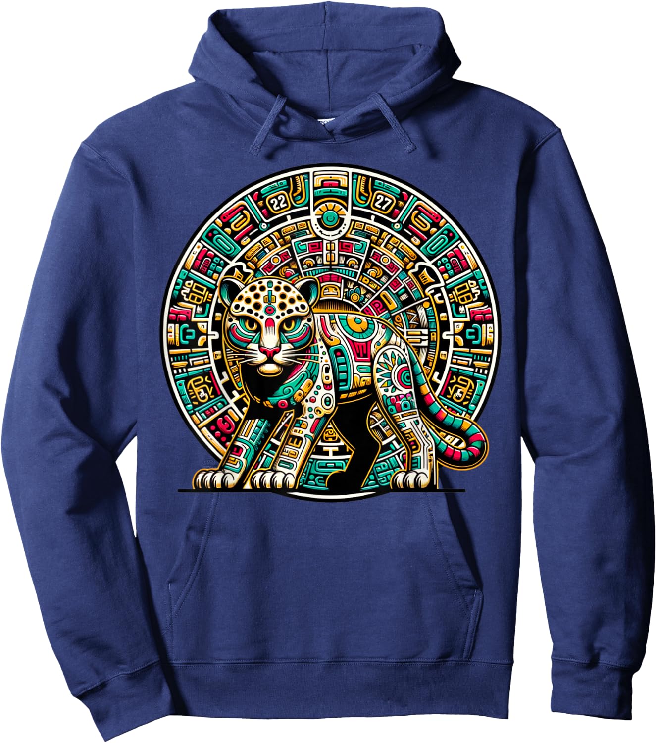 Aztec God Tezcatlipoca And Leopard With The Mayan Calendar Hoodie - Hoodie | Navy