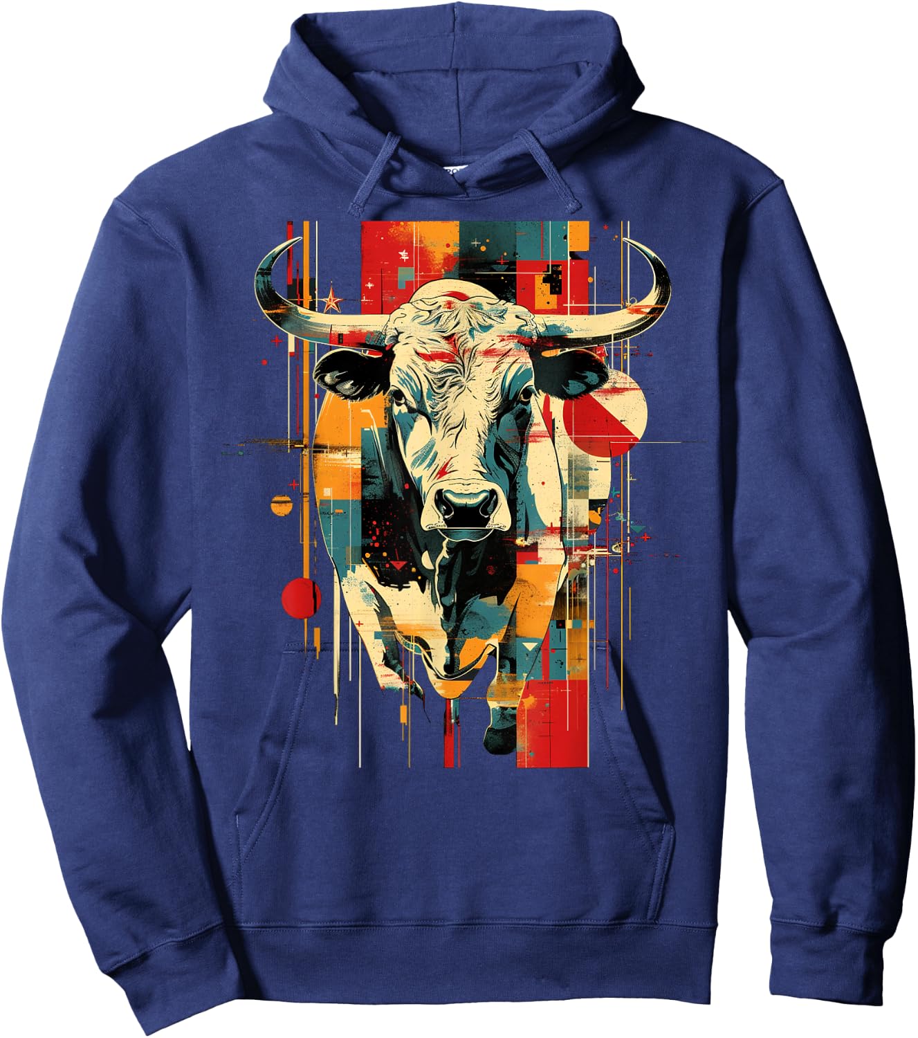 Artsy Bull Rider on Abstract Art Rodeo Bull Riding Hoodie - Hoodie | Navy