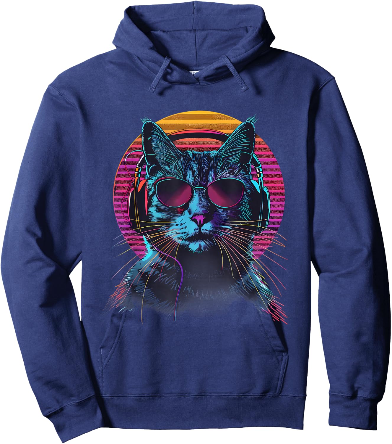 DJ Cat Techno Cat Music DJ Beatmaker Music Headphones EDM Women Kids Hoodie - Hoodie | Navy