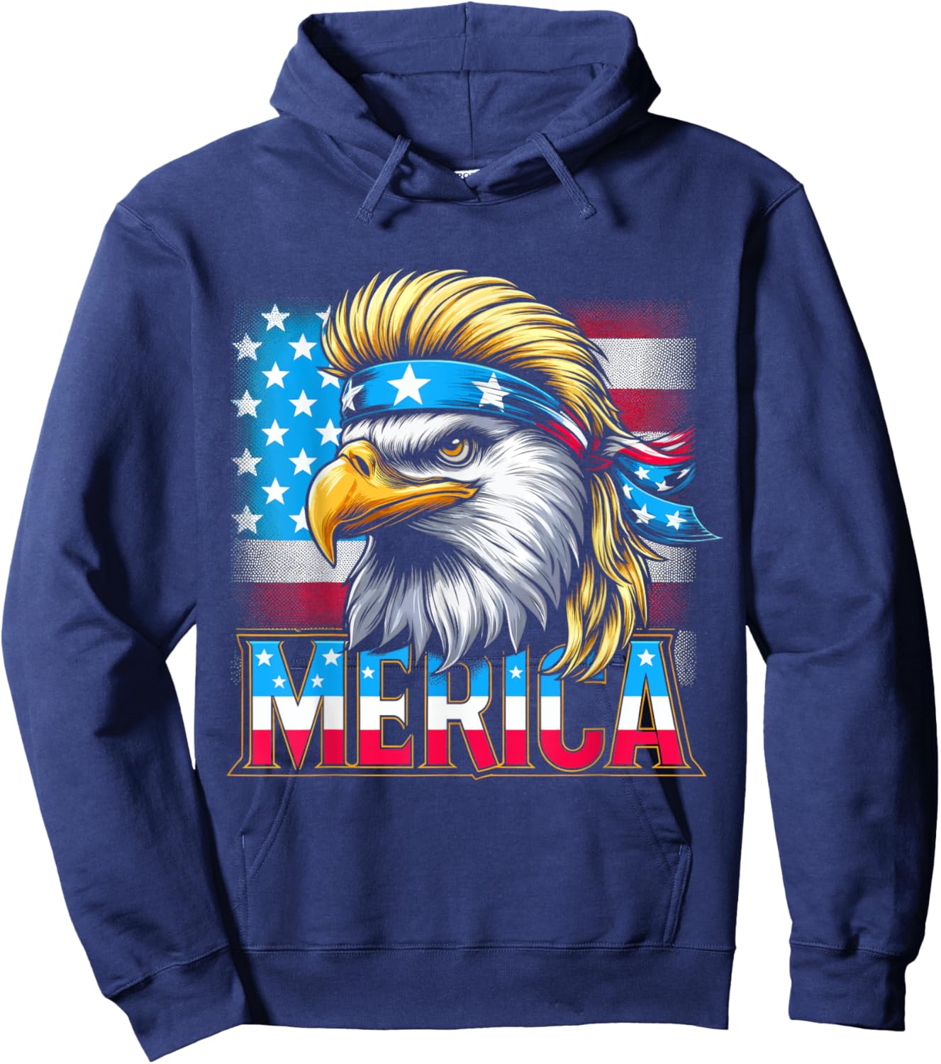 4th of July Patriotic Funny Eagle July 4th USA Merica Kids Men Hoodie - Hoodie | Navy