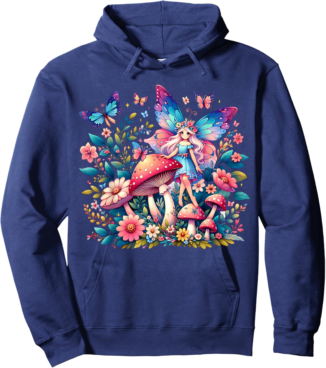 Enchanted Forest Fairy Fantasy Mystical Floral & Butterfly Hoodie - Hoodie | Navy