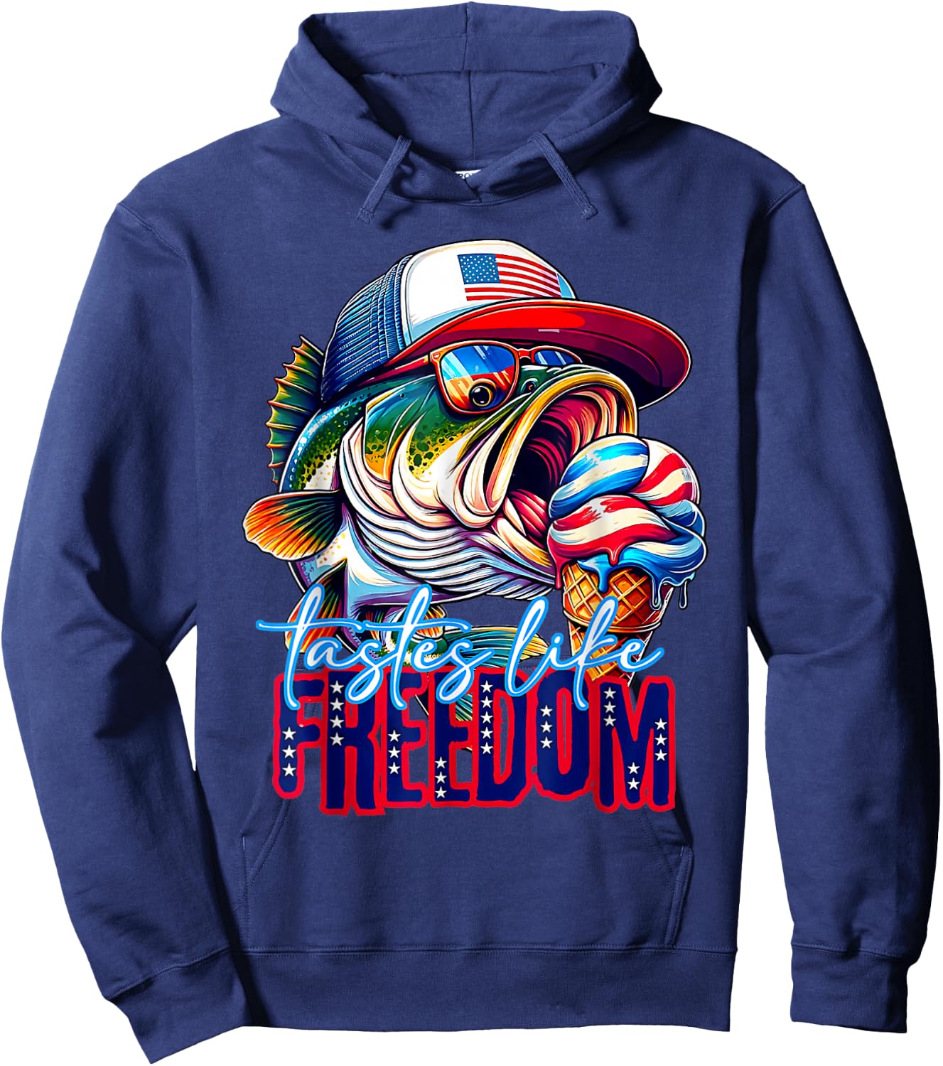 Tastes Like Freedom 4th of July Ice Cream Bass Fishing Hoodie - Hoodie | Navy