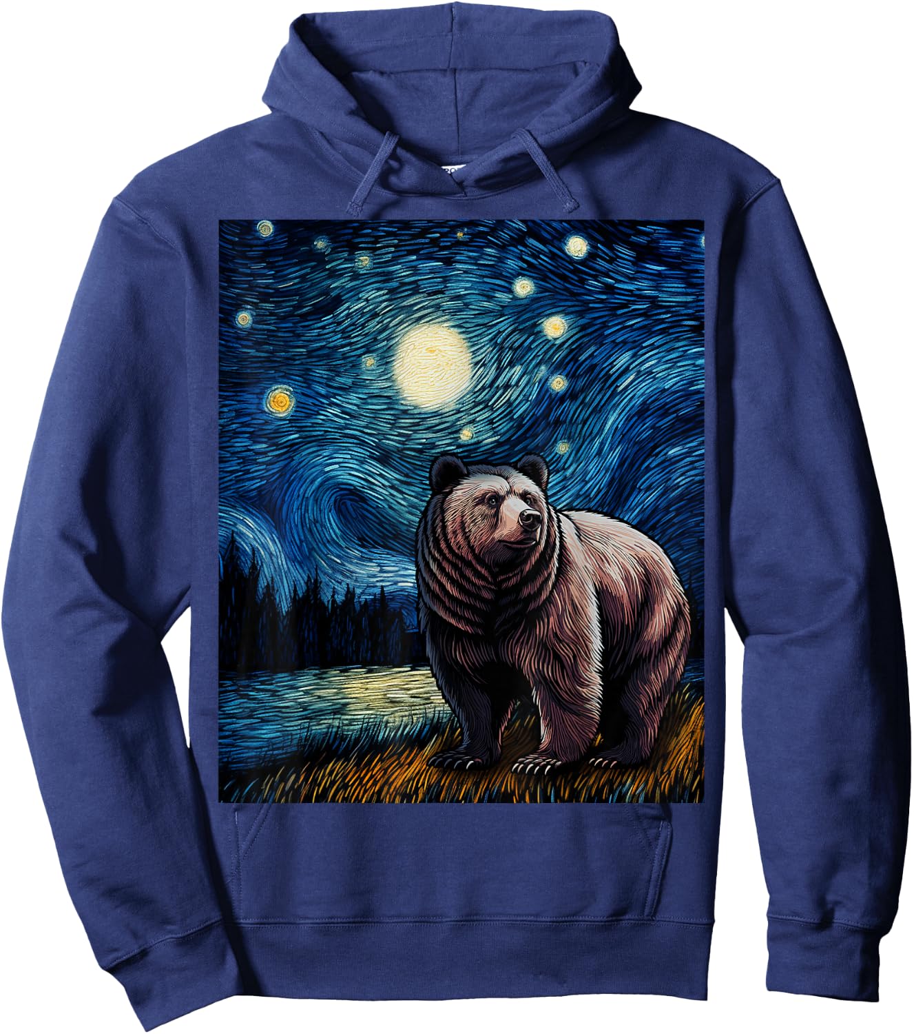 Graphic Grizzly Bear Van Gogh Starry Night Grizzlies Animal Hoodie - Hoodie | Navy