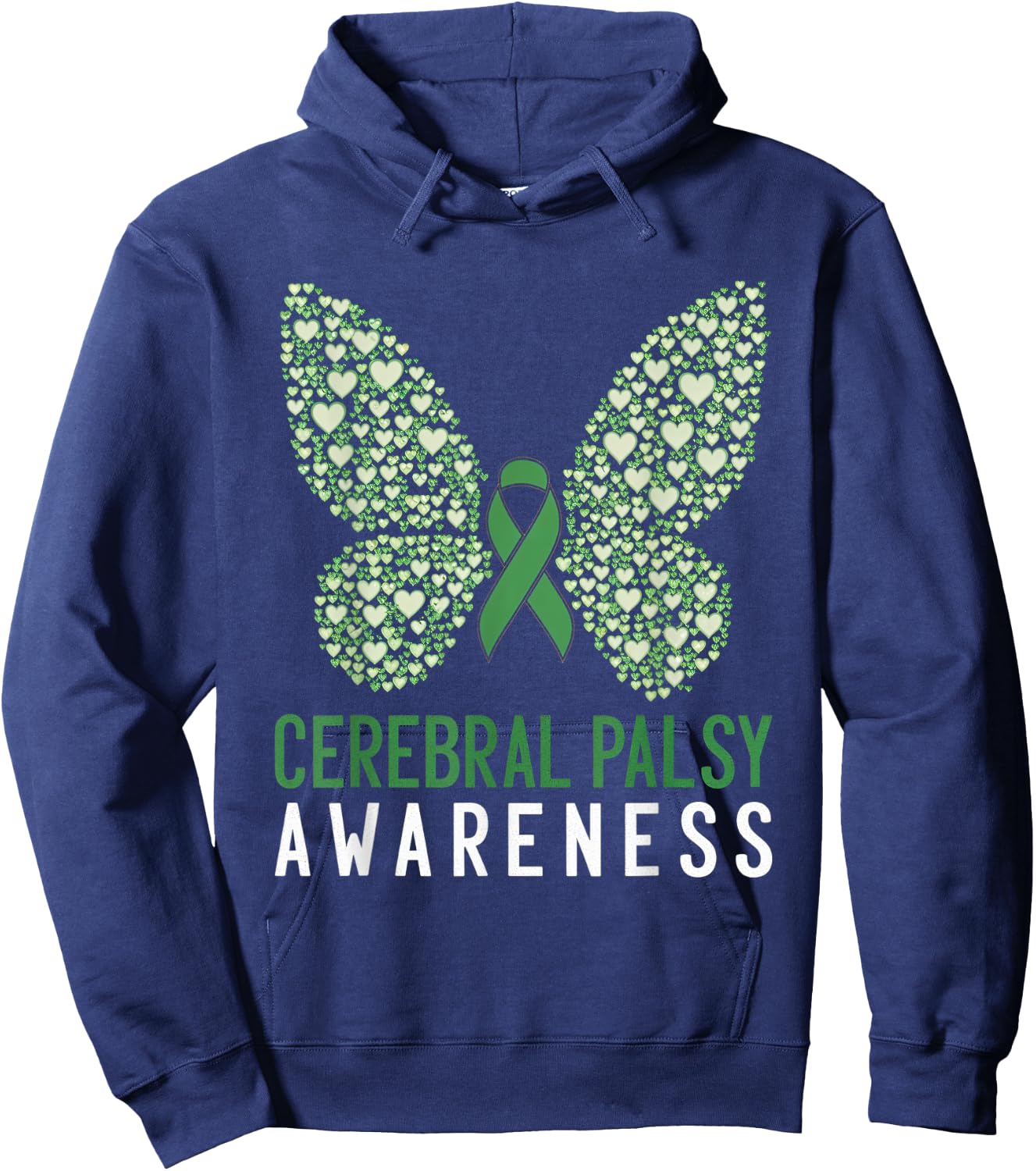 Cerebral Palsy Awareness Green Ribbon Butterfly Support Hoodie - Hoodie | Navy