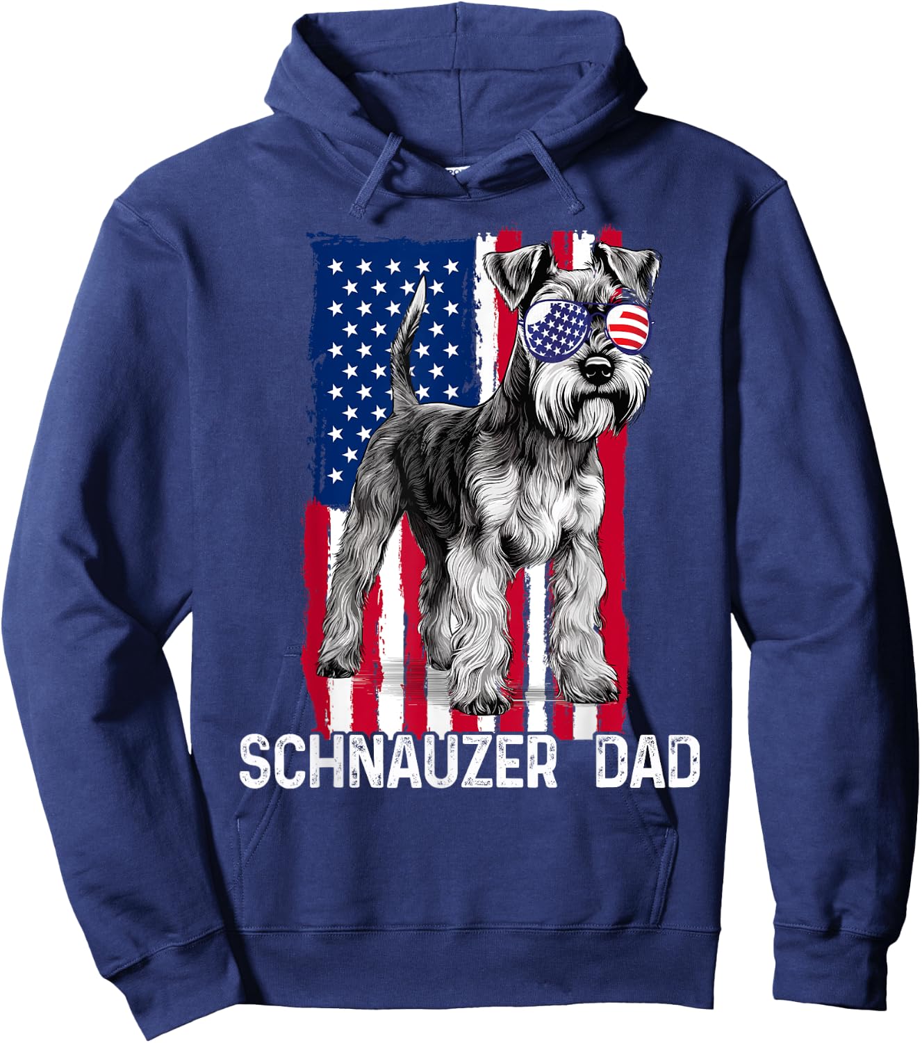 Dog Dad Fathers Day Gift Mini Schnauzer USA Flag 4th of July Hoodie - Hoodie | Navy