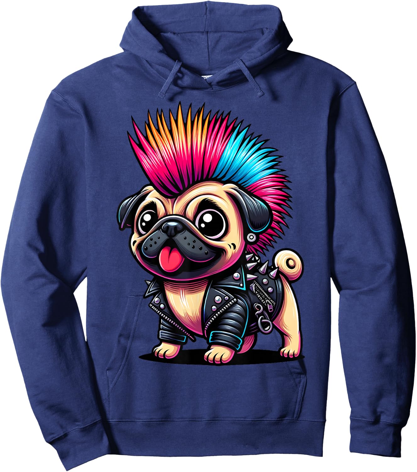 Funny Punk Pug, Rock'n Roll Goth Dog, Guitar Band Funny Hoodie - Hoodie | Navy