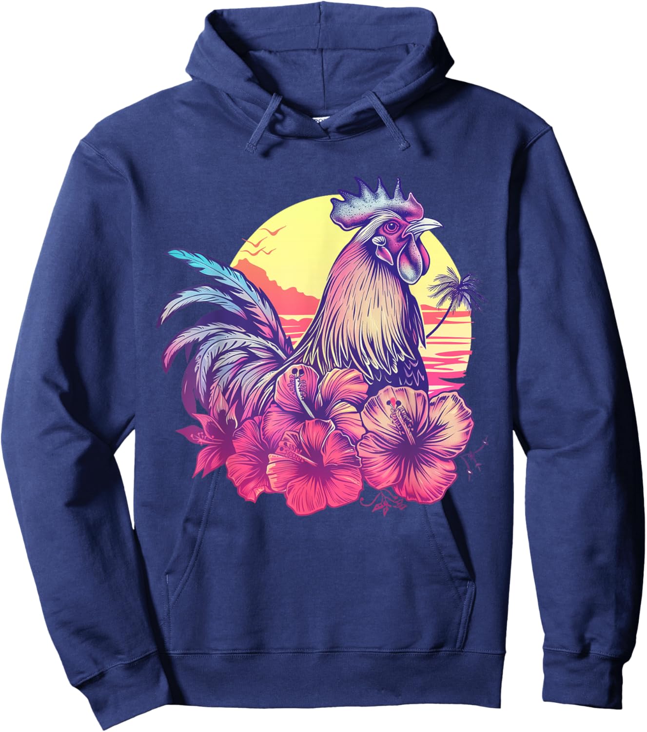 Chicken Hawaiian Flowers Rooster Kauai Hawaii Vintage Hoodie - Hoodie | Navy
