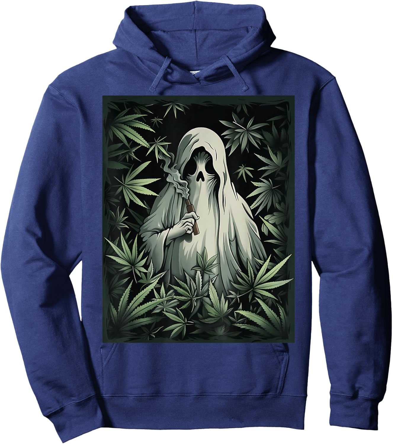 Halloween Ghost Smoking Weed 420 Stoner Cannabis Marijuana Hoodie - Hoodie | Navy