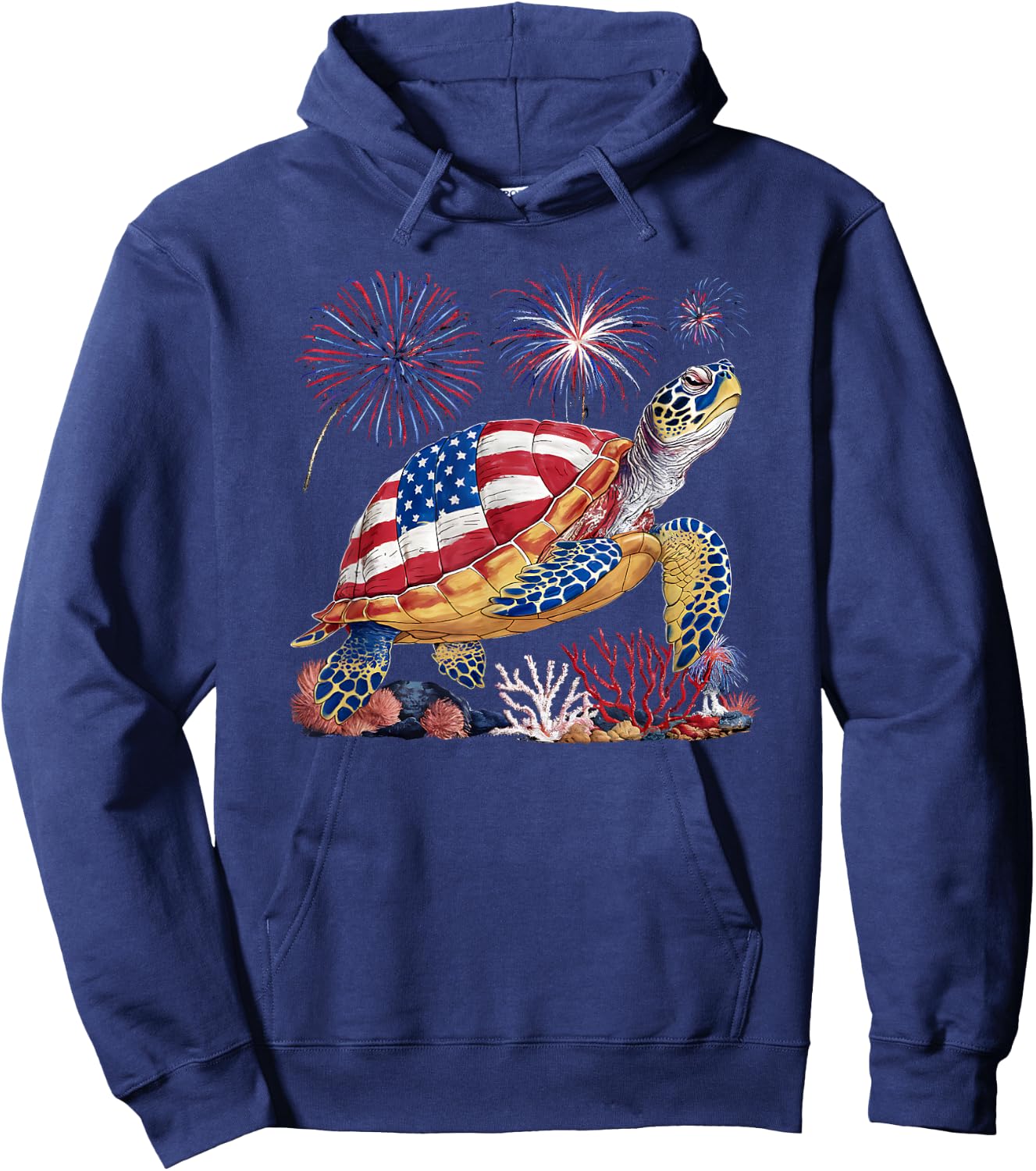 Sea Turtle 4th of July American USA Flag Patriotic Hoodie - Hoodie | Navy