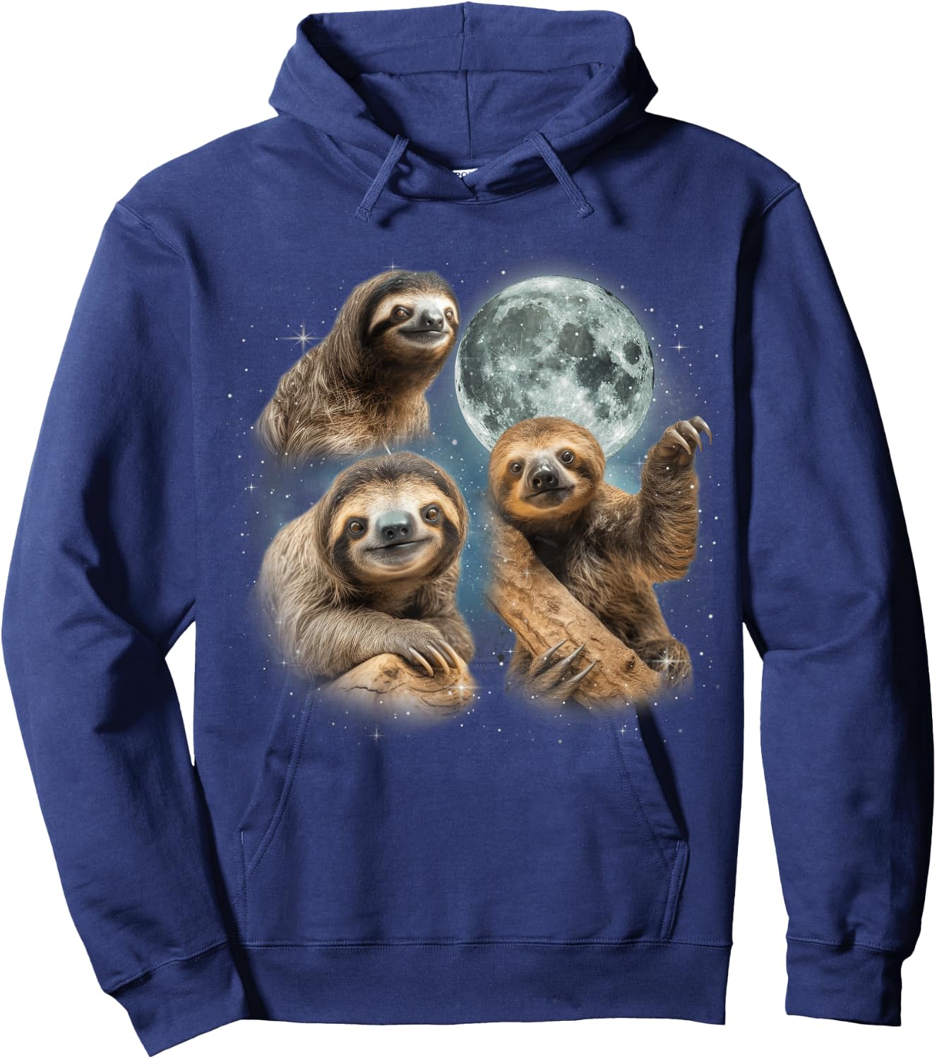 Sloth Shirt | 3 Sloth Howling At Moon Funny Weird Cursed Hoodie - Hoodie | Navy