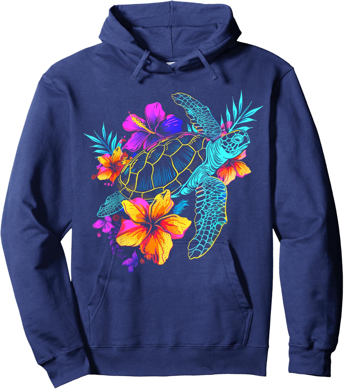 Sea Turtle Hawaiian Flowers Hawaii Diver Hoodie - Hoodie | Navy