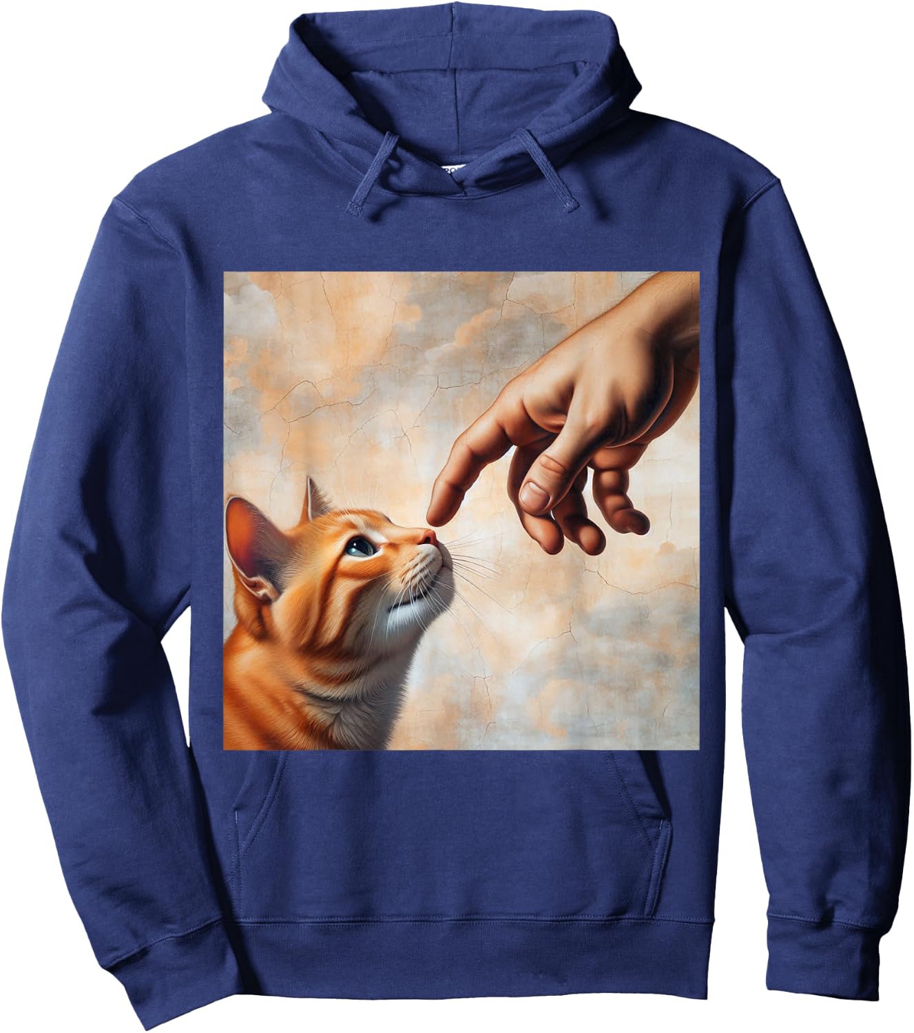 Funny Cat Art Michelangelo Parody Art for Cat Lovers Hoodie - Hoodie | Navy