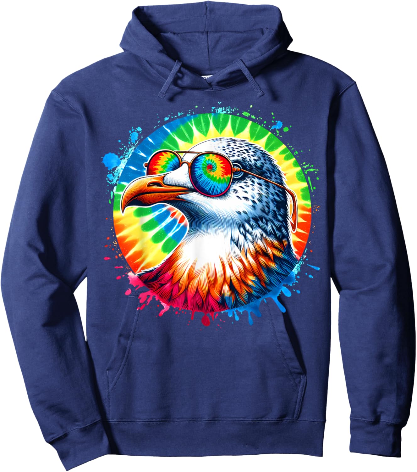 Cool Tie Dye Seagull Sunglasses Bird Illustration Art Hoodie - Hoodie | Navy