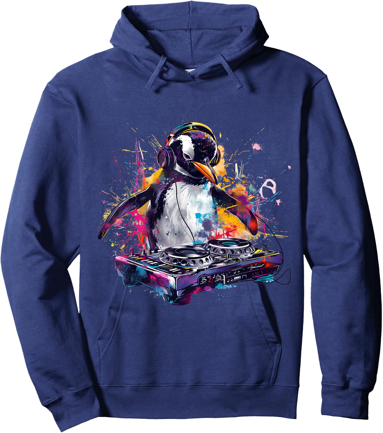 Penguin Music DJ House Music Artwork Turntable DJ Penguin Hoodie - Hoodie | Navy