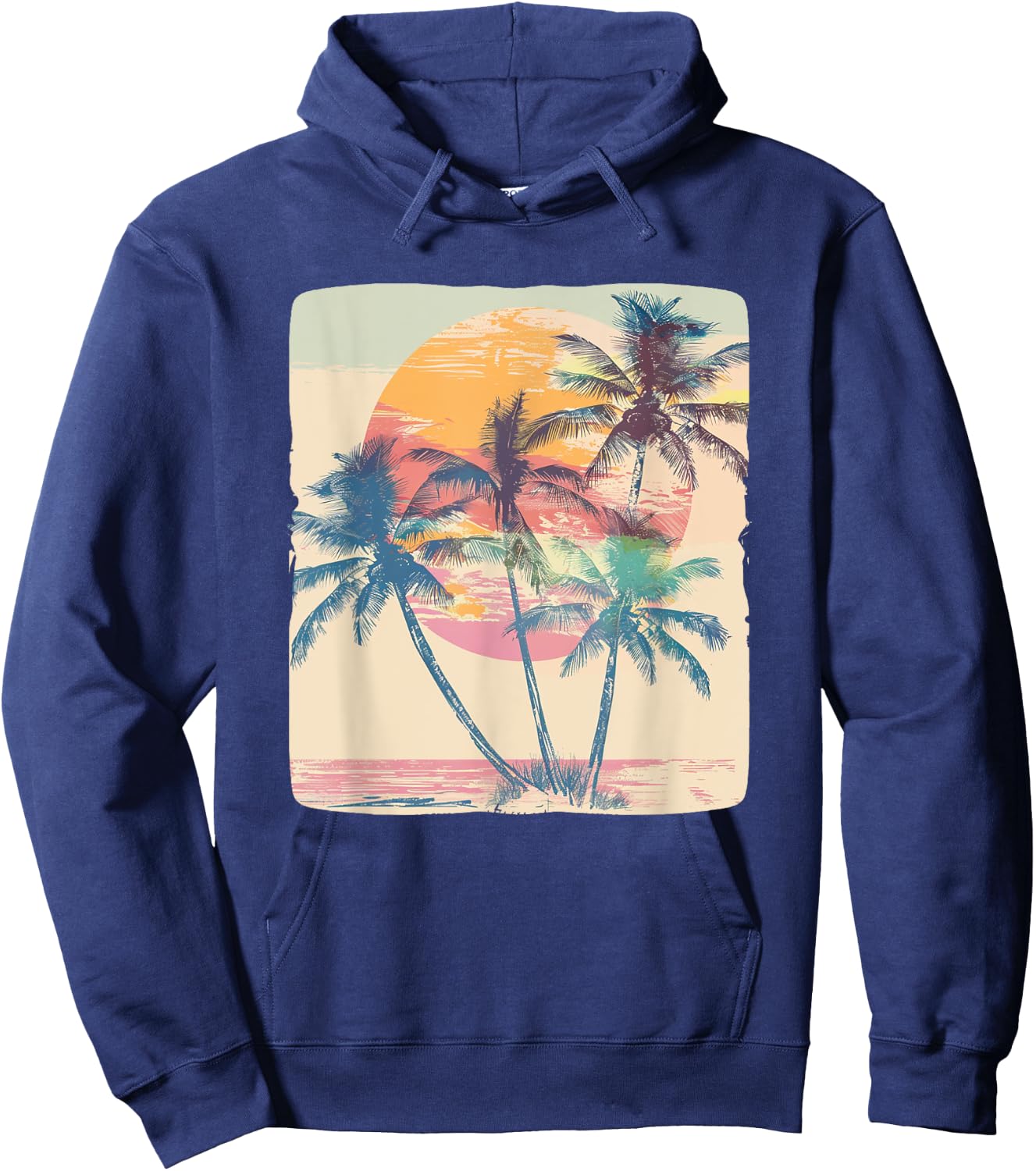 Vintage Palm Trees for a Classic Vacation Look Hoodie - Hoodie | Navy