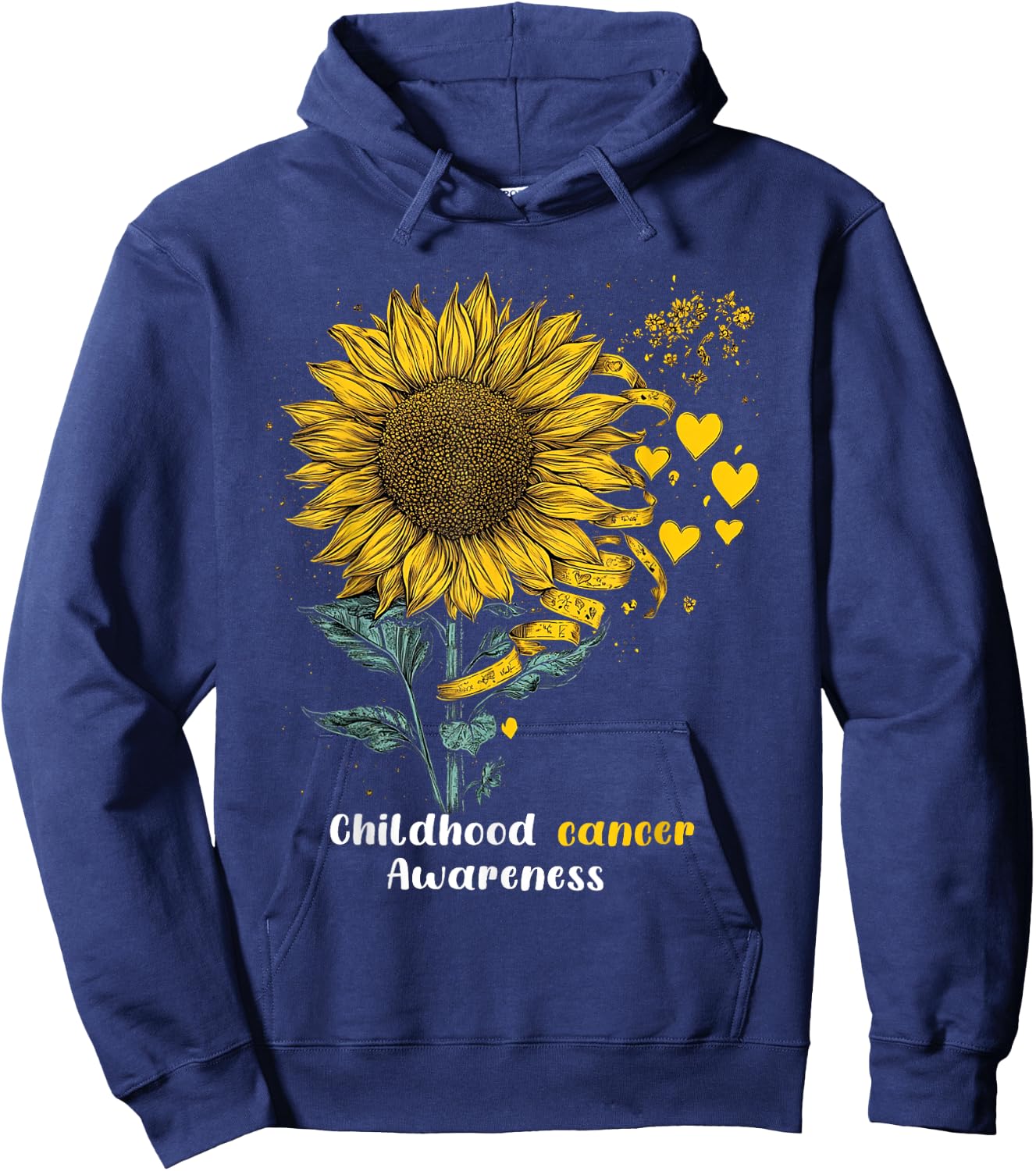 Childhood Cancer Awareness Yellow Sunflower Ribbon gifts Hoodie - Hoodie | Navy