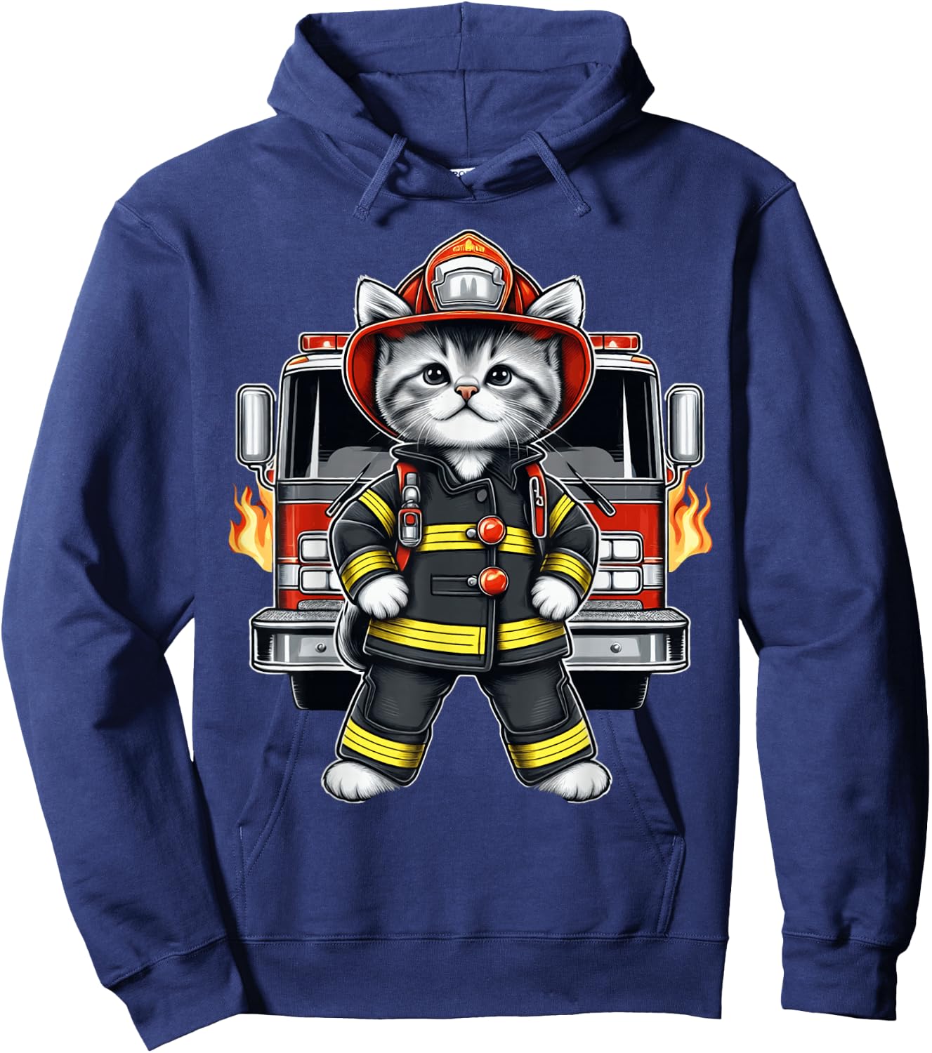 Brave Kitten Firefighter Cute Heroic Cat Adorable Firetruck Hoodie - Hoodie | Navy