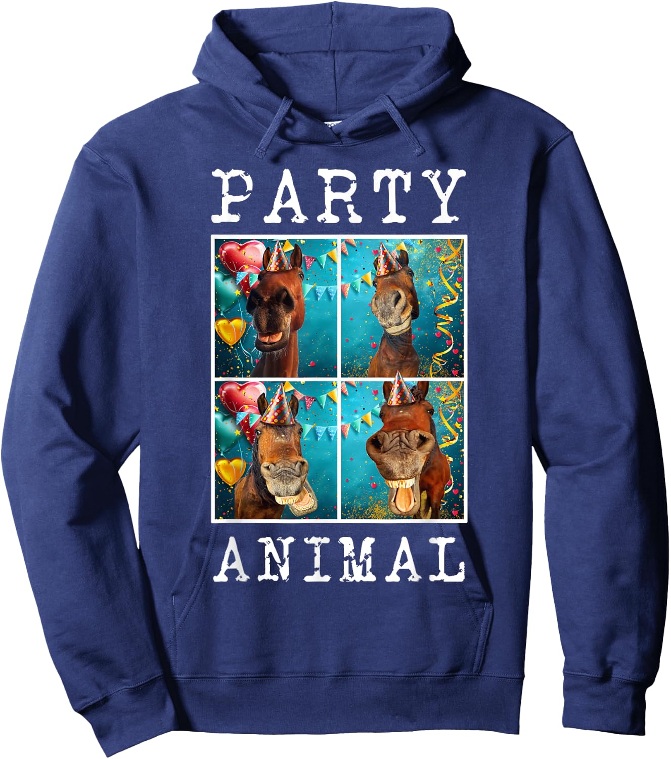 Horses Face Colorful Farm Animal Party Hat Horse Farming Hoodie - Hoodie | Navy