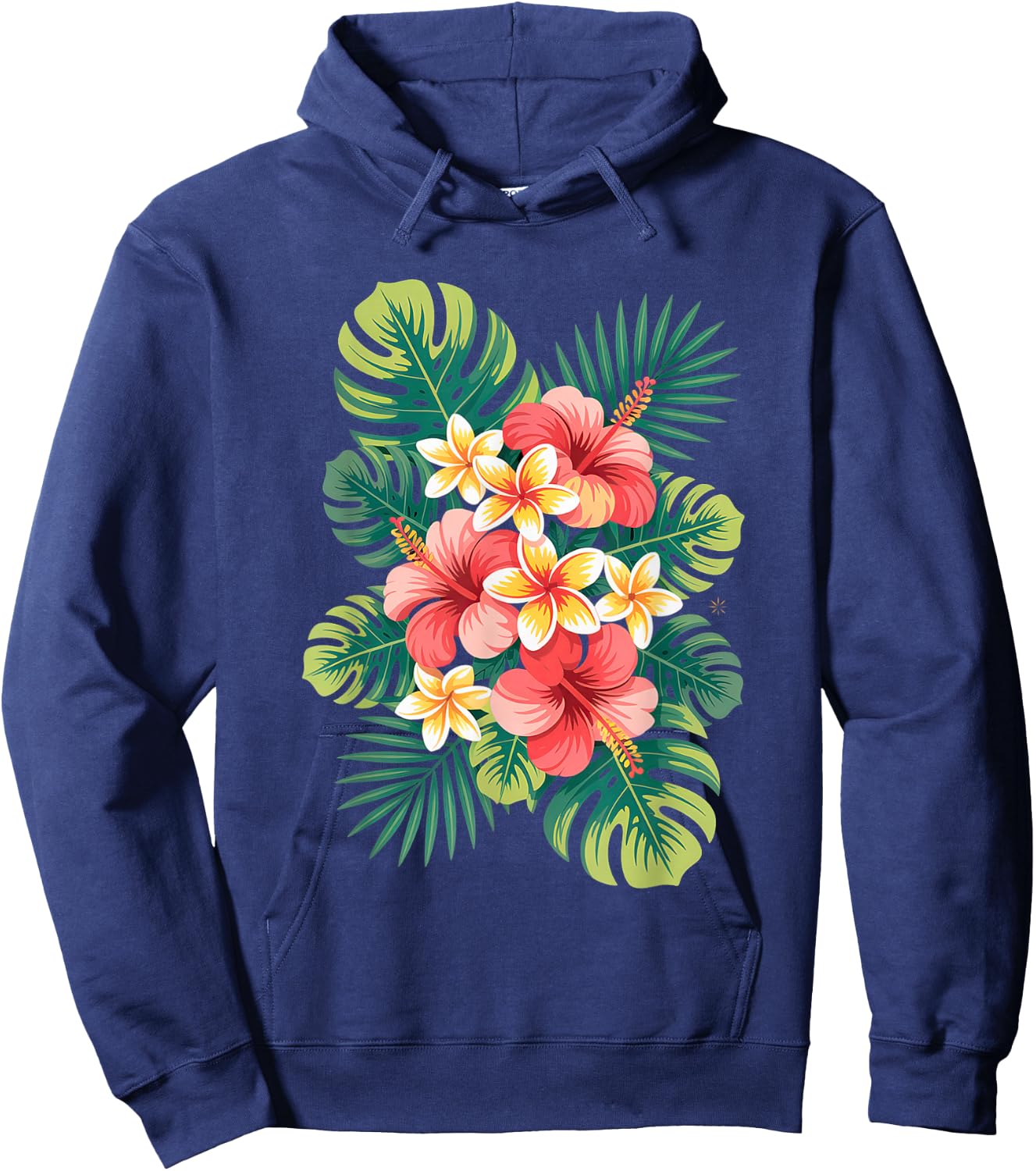 Tropical Flower Cluster Hibiscus and Plumeria Summer Design Hoodie - Hoodie | Navy