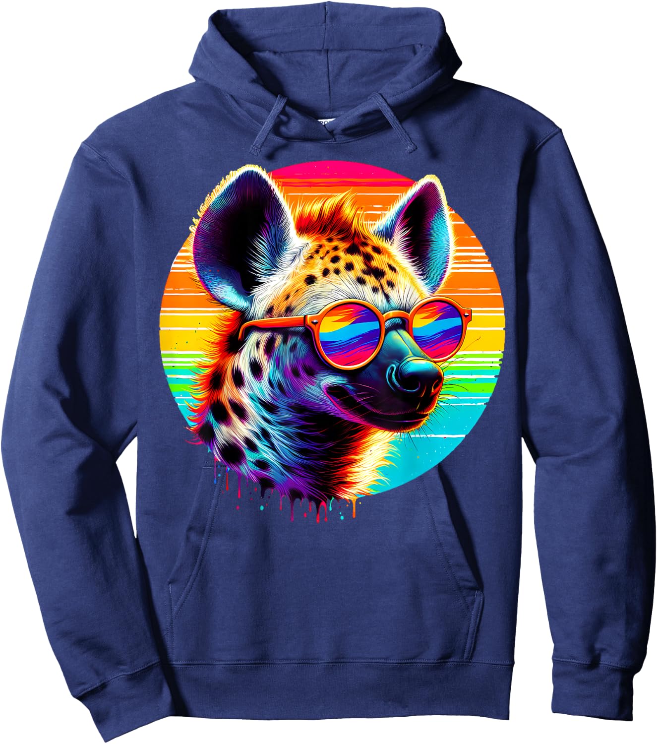 Cool Tie Dye Sunglasses Hyena Graphic Illustration Art Hoodie - Hoodie | Navy