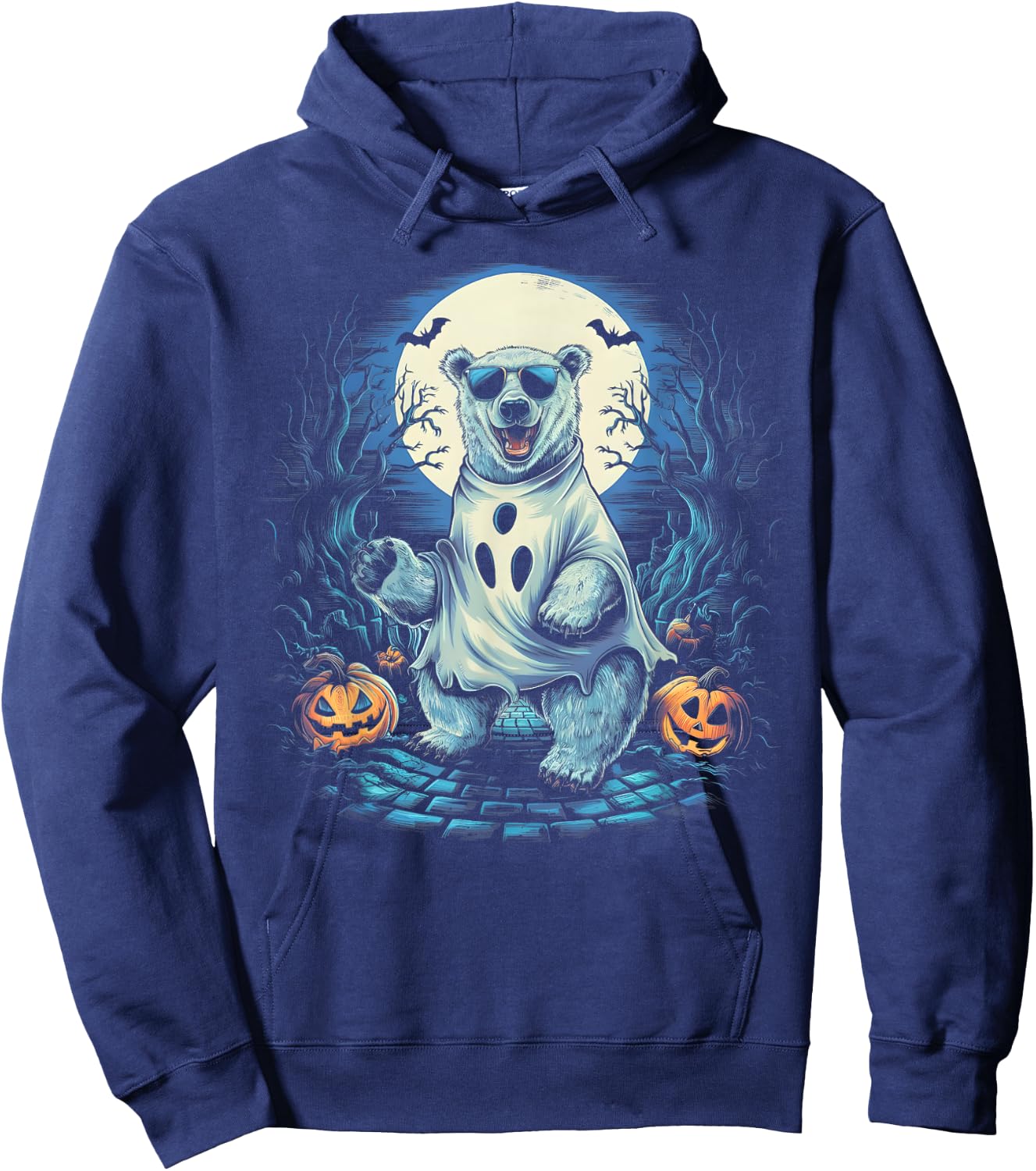 Cute Polar Bear Ghost Spooky Funny Halloween Costume Vintage Hoodie - Hoodie | Navy